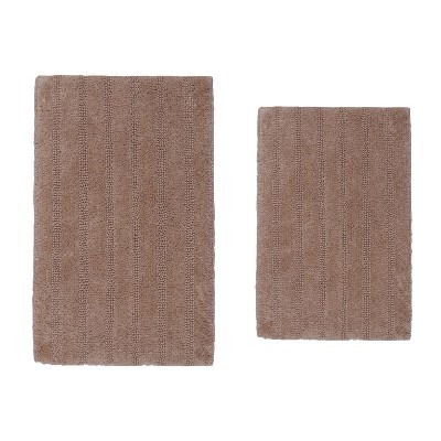Knightsbridge Stylish And Comfortable Traditional Linear Design 2 PC Cotton Bath Rug Set 20"x30" & 24"x40" Silver