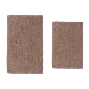 Knightsbridge Stylish And Comfortable Traditional Linear Design 2 PC Cotton Bath Rug Set 20"x30" & 24"x40" Silver - 1 of 4