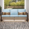 COWLOWN Light Blue Patio Wicker Sofa 3-Seater, Outdoor Rattan Couch with Thick Cushions & Armrests, Modern Garden Furniture for Porch, Balcony, Deck - 2 of 4