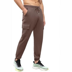 Coolmee Mens Cargo Pants Casual Drawstring Athletic Jogger Sports Outdoor Trousers with Pockets Brown M - 1 of 3