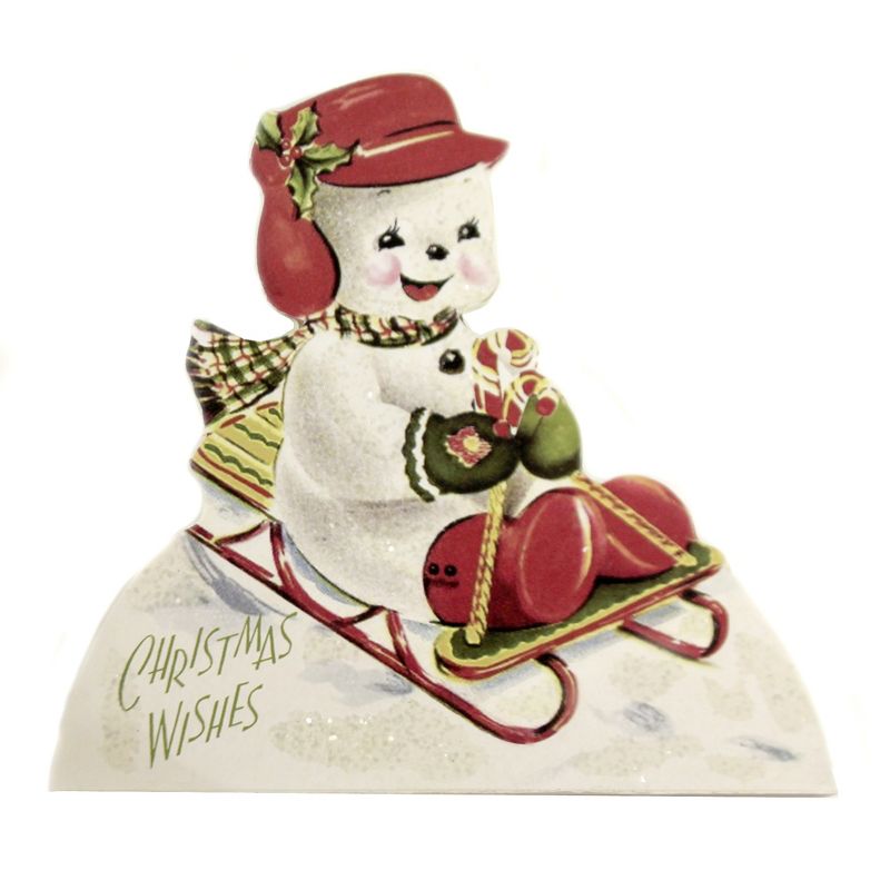 6.0 Inch Playful Snowmen Dummy Boards Lowe Set/2  Sled Candy Cane Figurines, 2 of 4