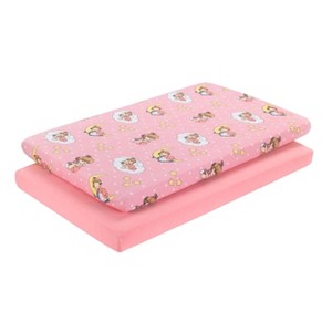 Everyday Kids 2-Pack Pack 'n Play Sheets – 100% Jersey Cotton, Pink & Yellow Precious Moments Designs, Soft Fitted Sheets for Mini Cribs or Playpens - 1 of 4