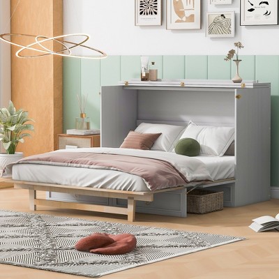 YOOCOZZ Queen Size Murphy Bed with Large Bottom Storage Drawer and Classic Faux Drawers Design