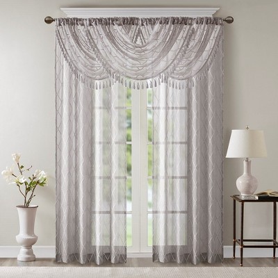 MAYEERTY 38x46" Diamond Sheer Embroidered Waterfall Valance Grey