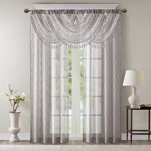MAYEERTY 38x46" Diamond Sheer Embroidered Waterfall Valance Grey - 1 of 4