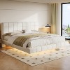 KWPZQEB Queen/King Size Boucle Bed Frame with Light & Upholstered Headboard, Modern Soft Platform Bed with Wooden Slats Support, Easy Assembly, White - 3 of 4