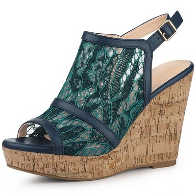 Allegra K Women's Open Toe Platform Heel Lace Wedges Sandals