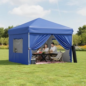 10'x10' Pop Up Canopy with 4 Sidewalls, Portable Instant Canopy, Includes Stakes, Ropes & Sandbags for Markets & Camping - 1 of 4