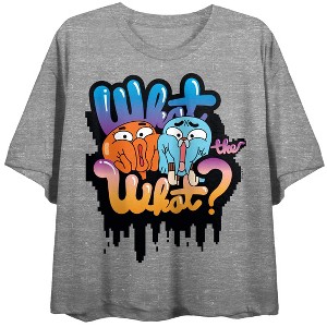 The Amazing World of Gumball Gumball Watterson and Darwin Watterson, graffiti style what the what? on Athletic Heather Short Sleeve Adult Crop T-Shirt - 1 of 4