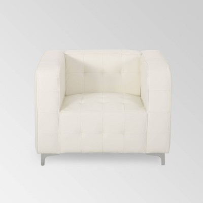 Sanders Modern Glam Leather Cube Club Chair White - Christopher Knight Home