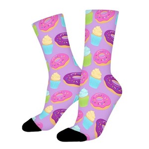 Colorful Donuts Women Printed Crew Socks Funny Funky Socks Soft Polyester Novelty Gifts for Artists Men - 1 of 1