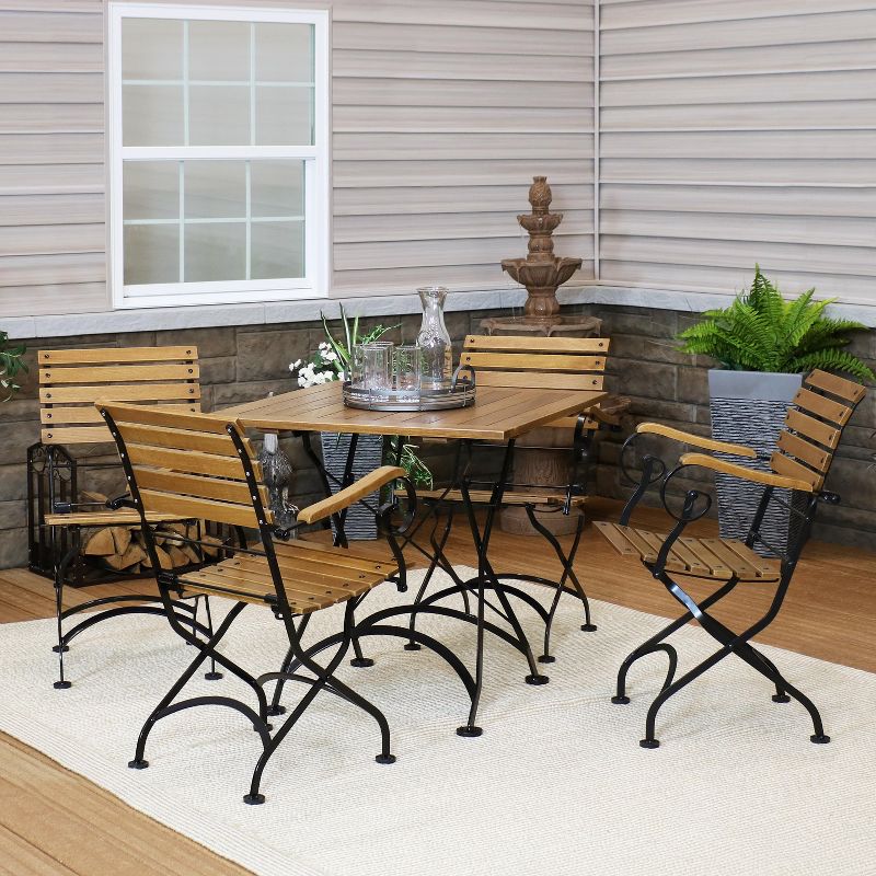 Sunnydaze Indoor/Outdoor Chestnut Wood Folding Bistro Dining Table and Chairs - Brown - 5pc, 2 of 10