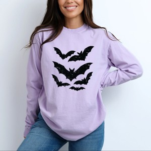 Halloween Bats Distressed - Womens Garment Dyed Long Sleeve - 1 of 1