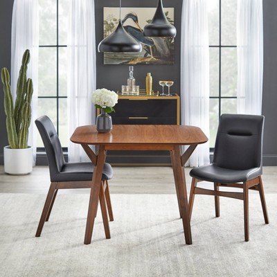 Set of 2 Vance Dining Chair Black - Buylateral: Mid Century, Vegan Leather, Rubberwood Base, Walnut Finish
