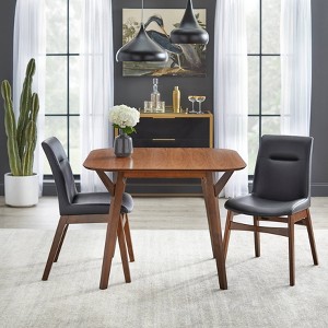 Set of 2 Vance Dining Chair Black - Buylateral: Mid Century, Vegan Leather, Rubberwood Base, Walnut Finish - 1 of 4