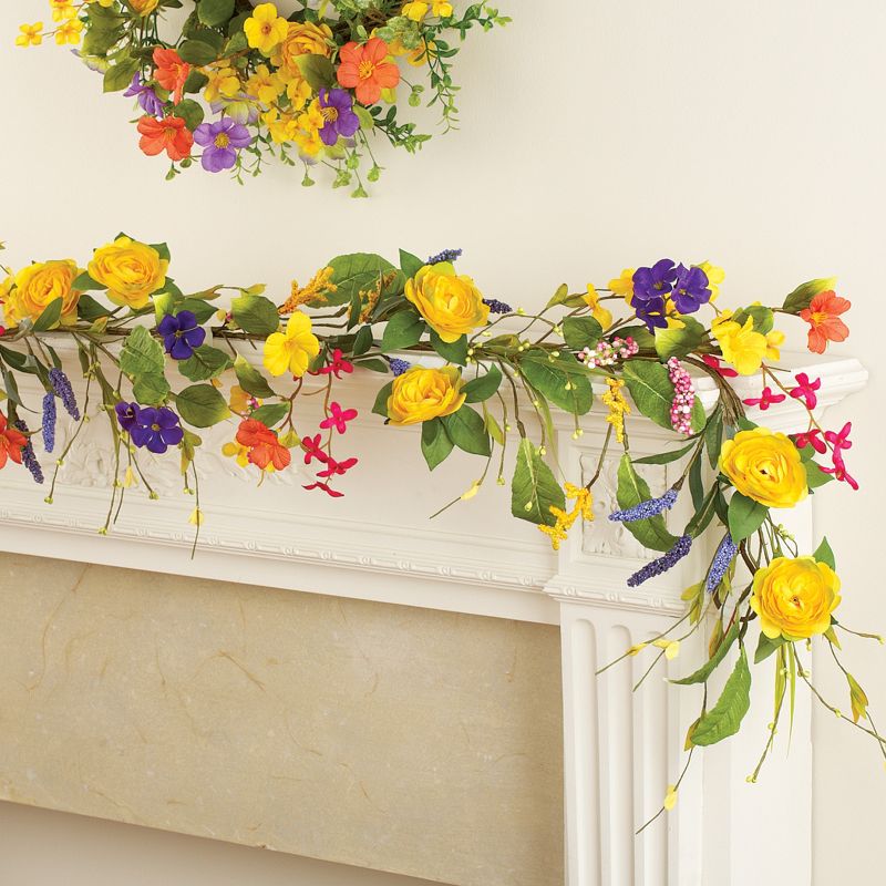 Collections Etc Yellow Rose Wildflower Floral Garland 60" x 6" x 4", 2 of 3