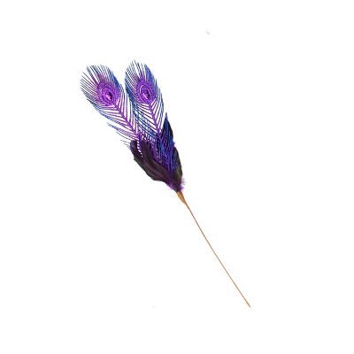 Northlight 26" Regal Peacock Blue and Purple Feather, Glitter and Faux Jewel Christmas Floral Pick