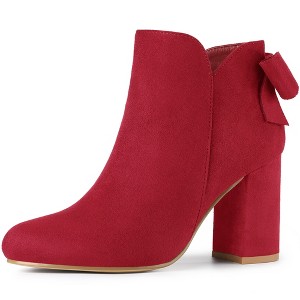 Allegra K Women's Round Toe Bow Decor Chunky Heel Ankle Boots - 1 of 4