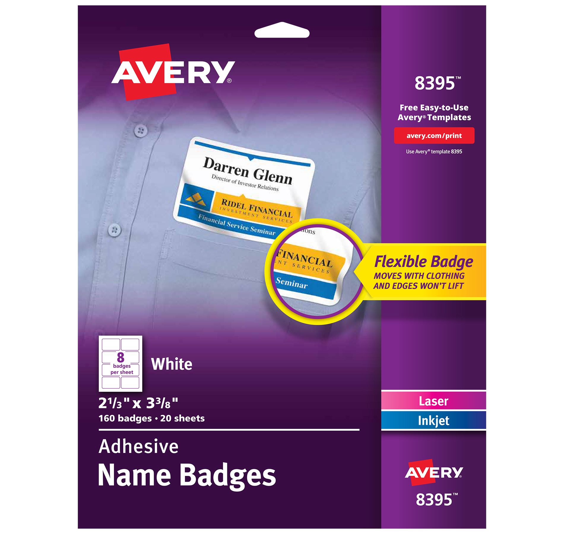 Avery Printable Name Tags, 2-1/3" x 3-3/8", 160 Pack