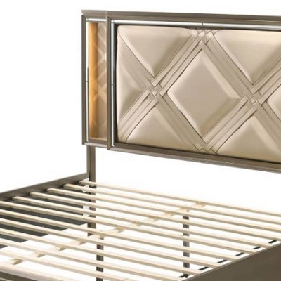 Skylar Queen Champagne Faux Leather Storage Bed with LED