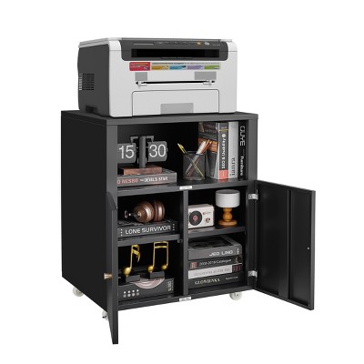 TIRAMISUBEST Home Office Printer Stand with Wheels - Black Mobile File Cabinet