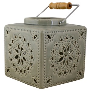 Northlight 6.75" Light Olive Green Square Crackle Finish Mosaic Cut Out Lantern - 1 of 4