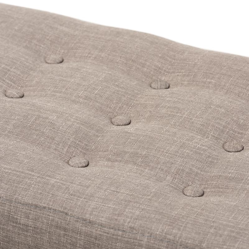 Elia Mid Century Modern Walnut Wood Fabric Button Tufted Bench - Baxton Studio, 5 of 14