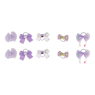 Unique Bargains Women's Fashion Cute Color-Blocked Floral Hair Ropes Purple 10 Pcs