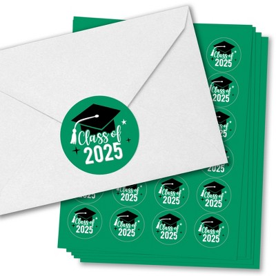 Big Dot of Happiness Class of 2025 Green Grad Party Envelope Seal Stickers, Round Circle Stickers to Seal Cards, Graduation Envelope Seals - 120 Count
