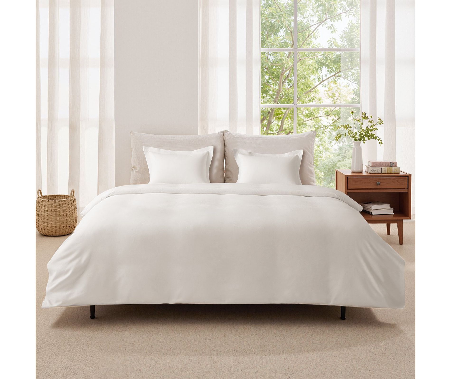 Queen Duvet Cover Set, 100% Cotton 3 Piece Bedding Set with Double Zipper Closure, Soft Breathable White Duvet Cover & Pillow Shams