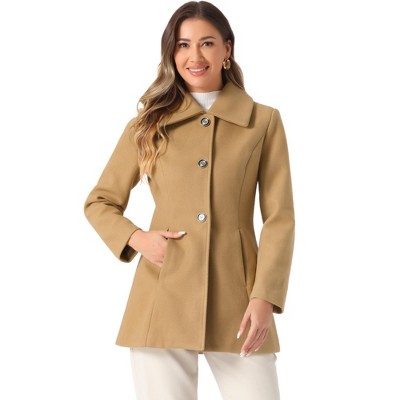 INSPIRE CHIC Women's Turn Down Collar A-Line Single-Breasted Winter Overcoat with Pockets