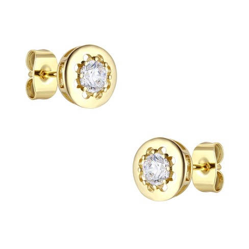 Guili Sterling Silver 14k Gold Plated Modern Bezel Stud Earrings with 0.60ctw Sparkling Lab-Created Moissanite Solitaire – Sleek & Elegant Design - image 1 of 2