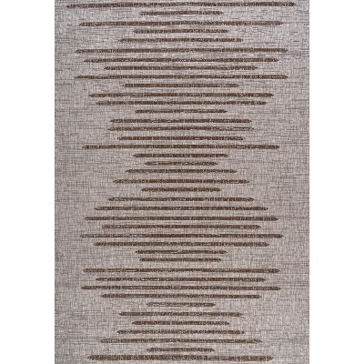 Beige and Brown Stripe Synthetic Indoor/Outdoor Area Rug