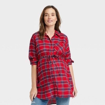 Long Sleeve Collared Classic Woven Popover Maternity Shirt - Isabel Maternity by Ingrid & Isabel™ Plaid