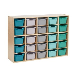 ECR4Kids Streamline 25 Cubby Tray Cabinet with 25 Scoop Front Storage Bins, 5x5, Natural - 1 of 4