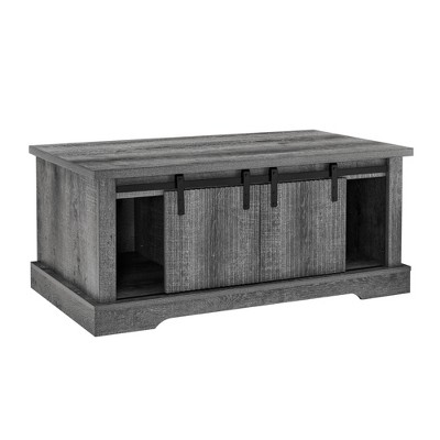 Airsurfer 41.3" Coffee Table with Storage and Sliding Door, Farmhouse Industrial Style with Adjustable Shelves, Rustic Living Room Table