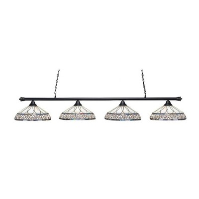Toltec Lighting Oxford 4 - Light Island Pendant Light in  Matte Black with 16" Royal Merlot Art Glass Shade