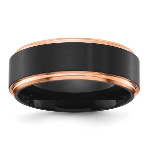 Chisel Stainless Steel Polished with Brushed Center Black and Rose IP-plated 8mm Band Ring - 1 of 4