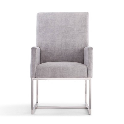 Luxurious Gray Velvet Upholstered High-Back Armchair with Metal Frame