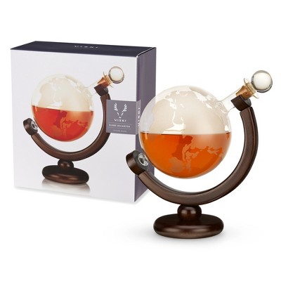 Viski Globe Decanter Etched Glass Whiskey Enthusiast Gift and Glassware Accessory Centerpiece