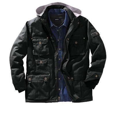 Boulder Creek by KingSize Men's Big & Tall 9 Pocket Twill Utility Jacket With Removable Hood
