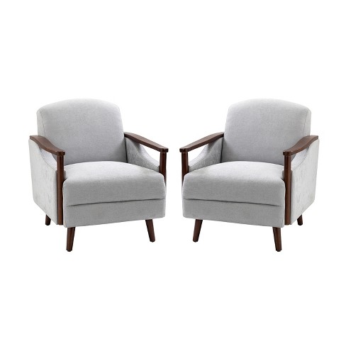 Set of 2 J imena Armchair with Solid Wood Arms and Legs ARTFUL LIVING DESIGN PEWTER