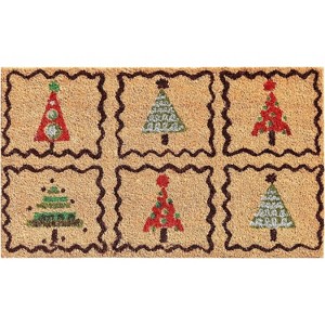 HomeRoots 17" X 29" Natural Red and Black Coir Christmas Trees Outdoor Christmas Door Mat - 1 of 3