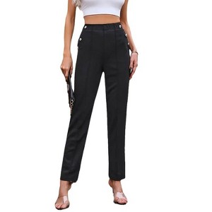 Womens Straight Leg Dress Pants with Button Detail Suits Pants Sliming Formal Pants for Busniess Office Highwasit Dress Pants - 1 of 4