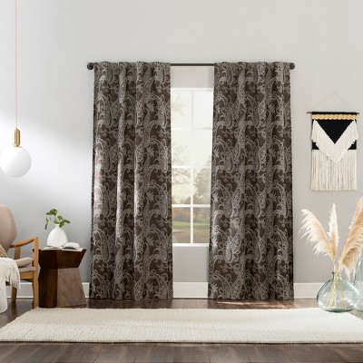 Chocolate Brown Paisley Embroidered Blackout Curtain Panel 40" x 96"