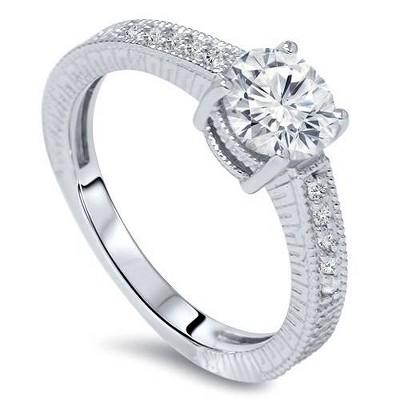 Pompeii3 3/4ct Vintage Diamond Engagement Ring 14K White Gold
