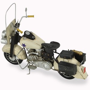 HomeRoots 10" Cream Metal Hand Painted Early 1900's Police Motorcycle Model Model Motorcycle - 1 of 4