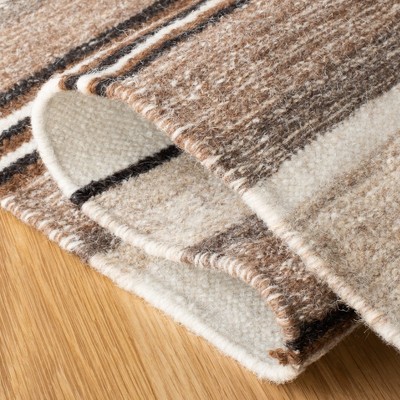 Ivory and Natural Wool Striped Flat Woven Area Rug