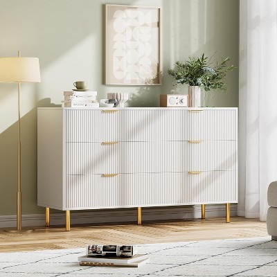 Zstar 6 Drawer Dresser for Bedroom, with Metal Handles