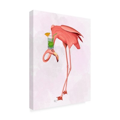 Fab Funky Pink Flamingo with Cocktail Outdoor Canvas Print 14x19